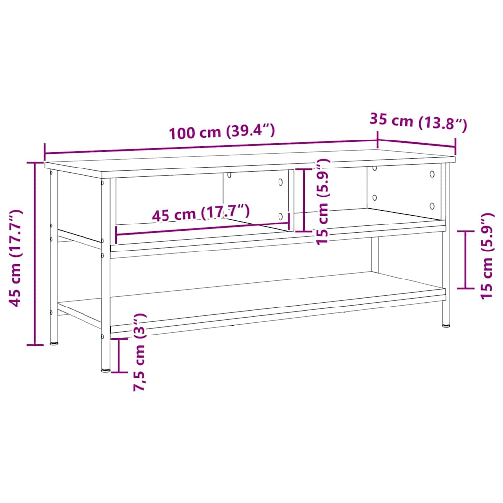 TV-Schränk Schwarz Eichen-Optik 100 x 35 x 45 cm Holzwerkstoff