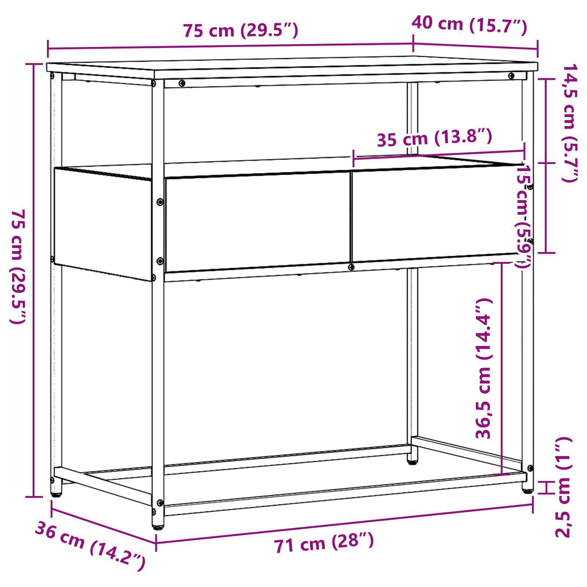Konsolentisch Altholz 75 x 40 x 75 cm Holzwerkstoff