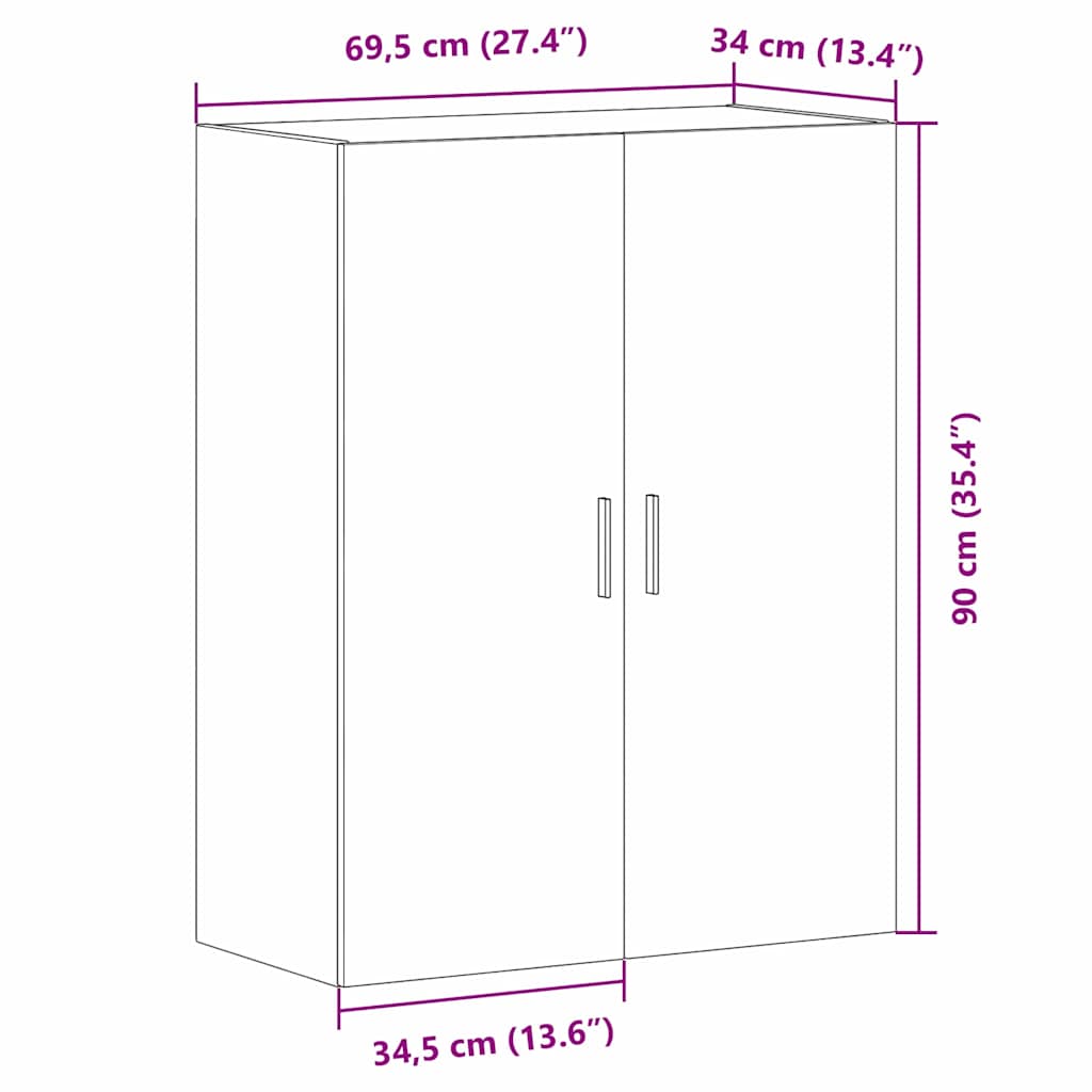 Wandmontierter Schrank Schwarz Eichen-Optik 69,5 x 34 x 90 cm