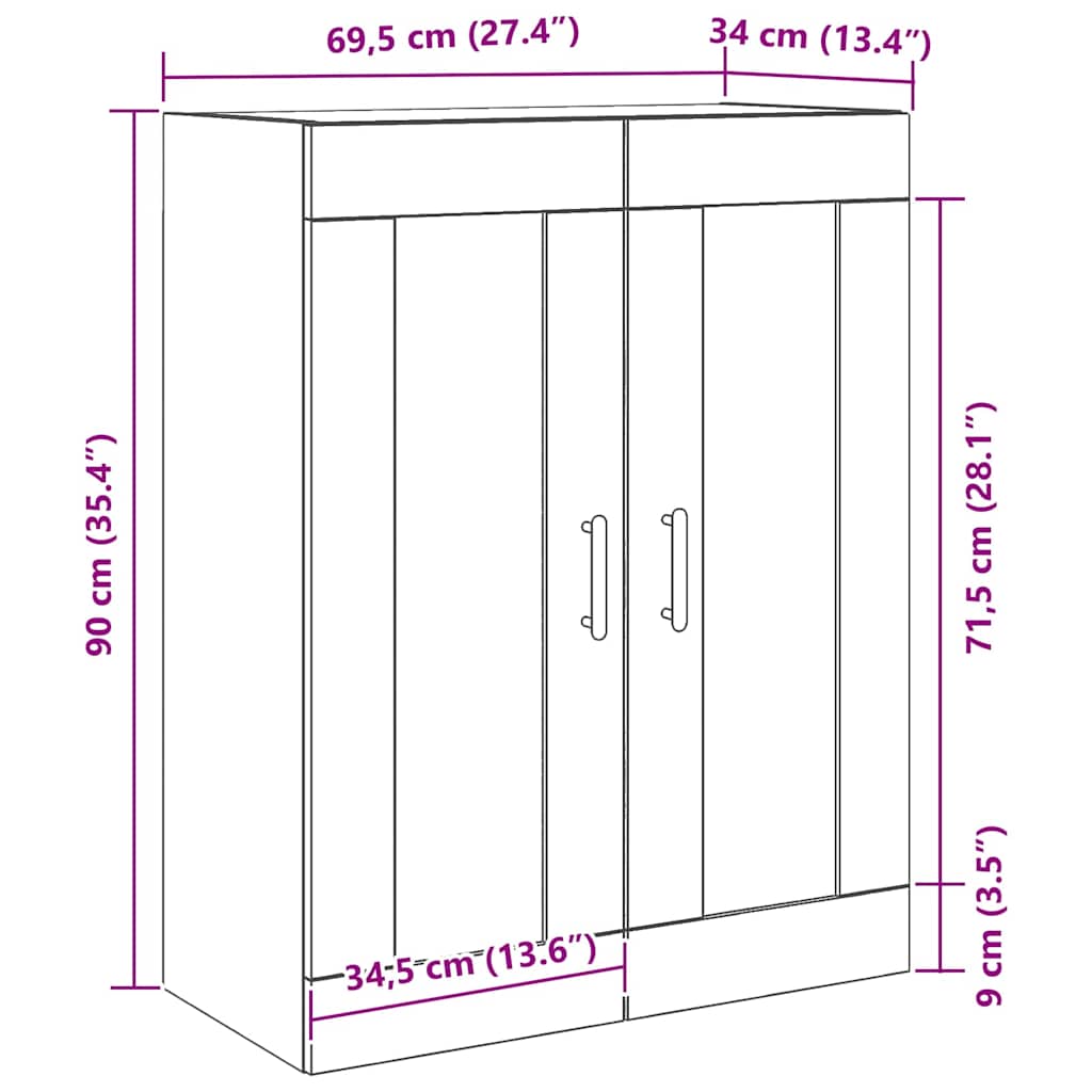 Wandmontierter Schrank Schwarz Eichen-Optik 69,5 x 34 x 90 cm