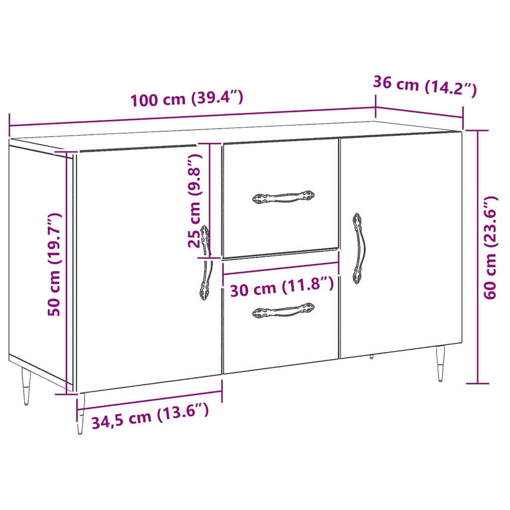 Sideboard Schwarz Eichen-Optik 100 x 36 x 60 cm Holzwerkstoff