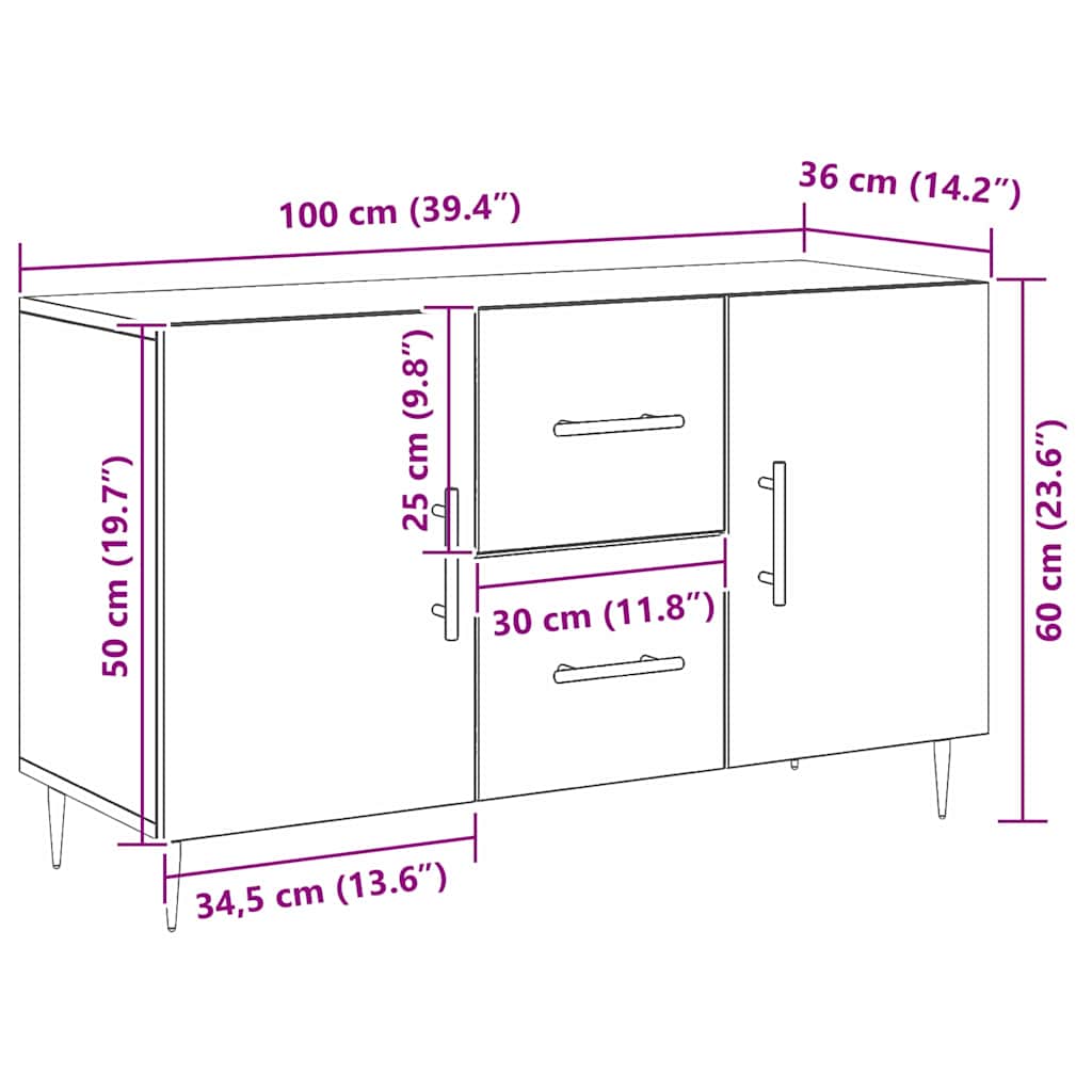 Sideboard Schwarz Eichen-Optik 100 x 36 x 60 cm Holzwerkstoff