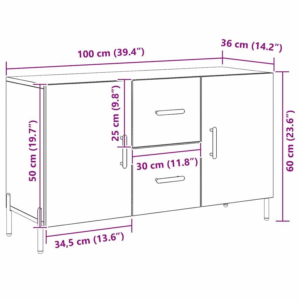 Sideboard Schwarz Eichen-Optik 100 x 36 x 60 cm Holzwerkstoff