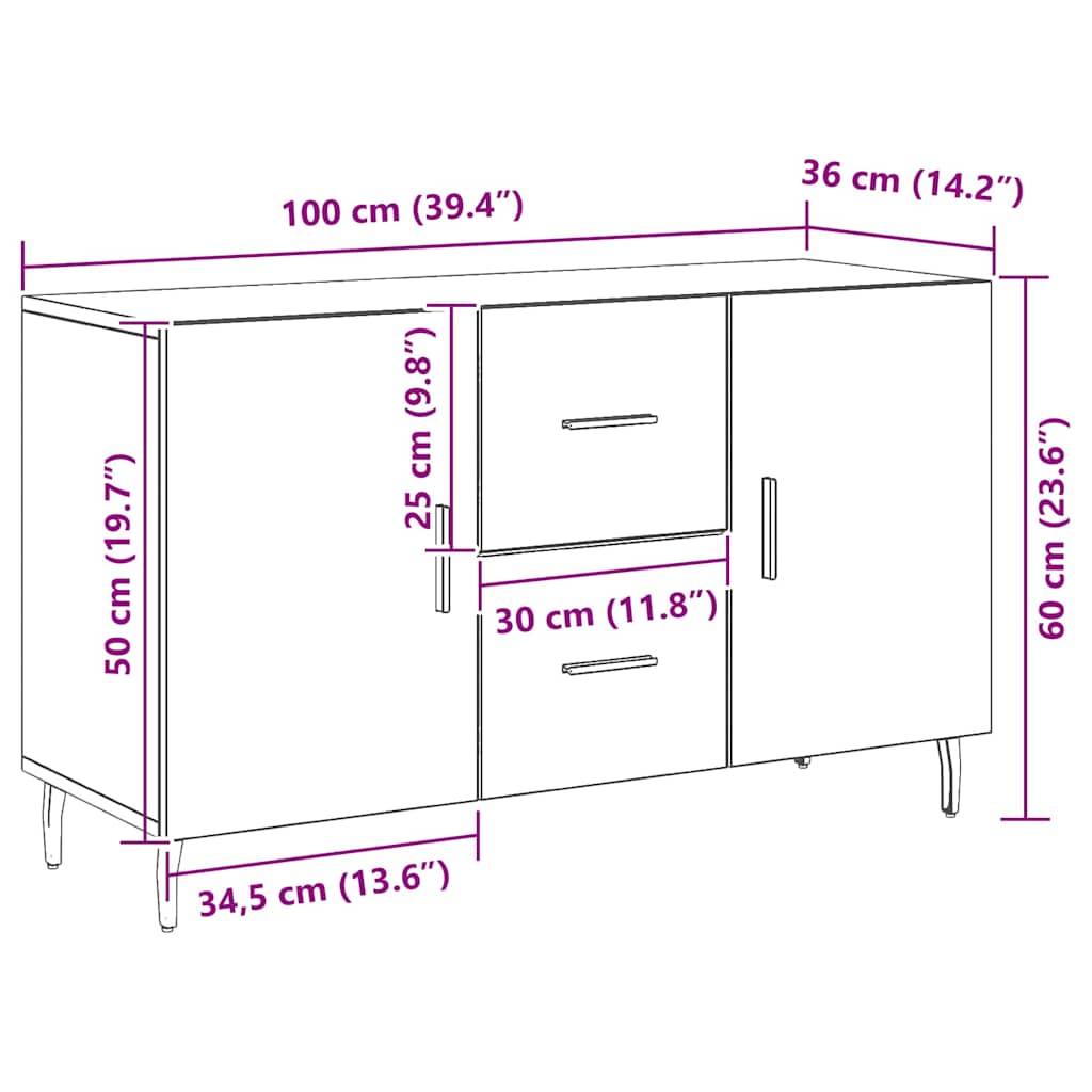 Sideboard Schwarz Eichen-Optik 100 x 36 x 60 cm Holzwerkstoff