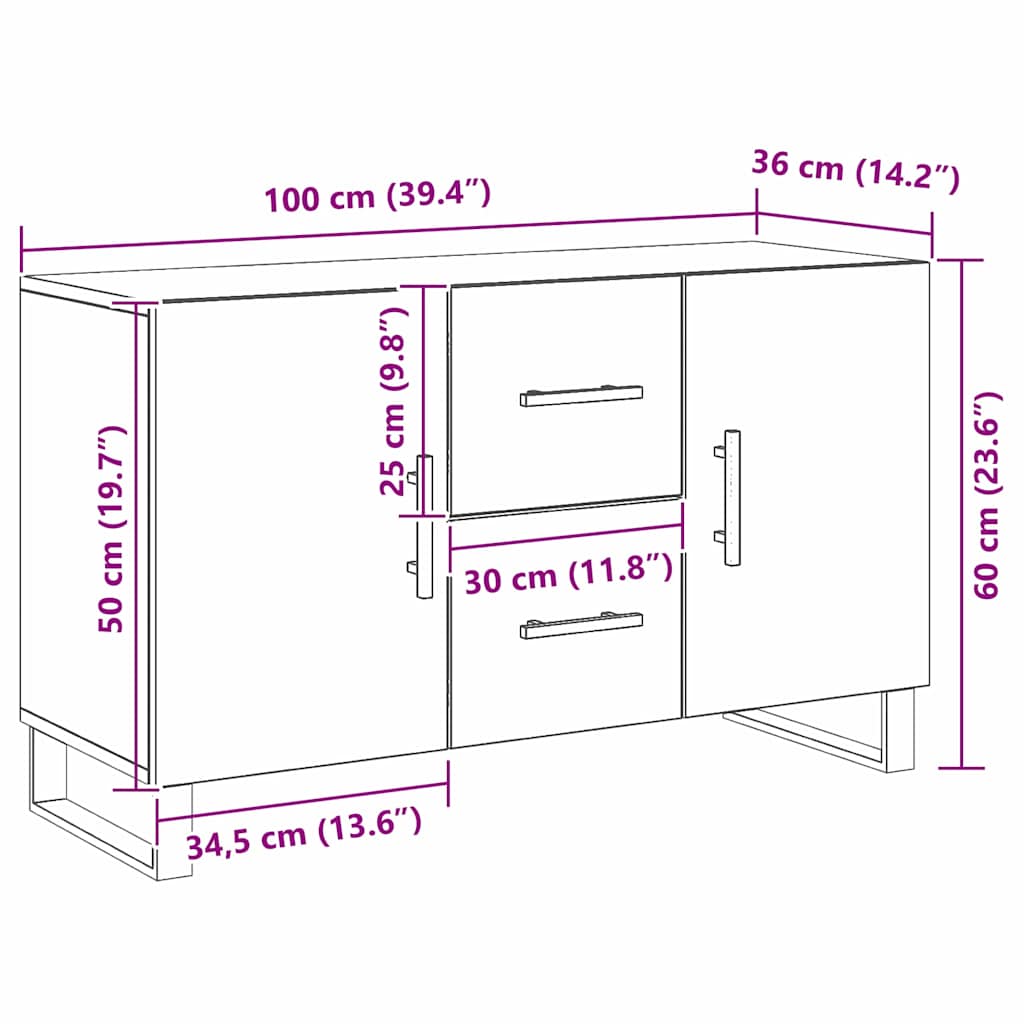 Sideboard Schwarz Eichen-Optik 100 x 36 x 60 cm Holzwerkstoff