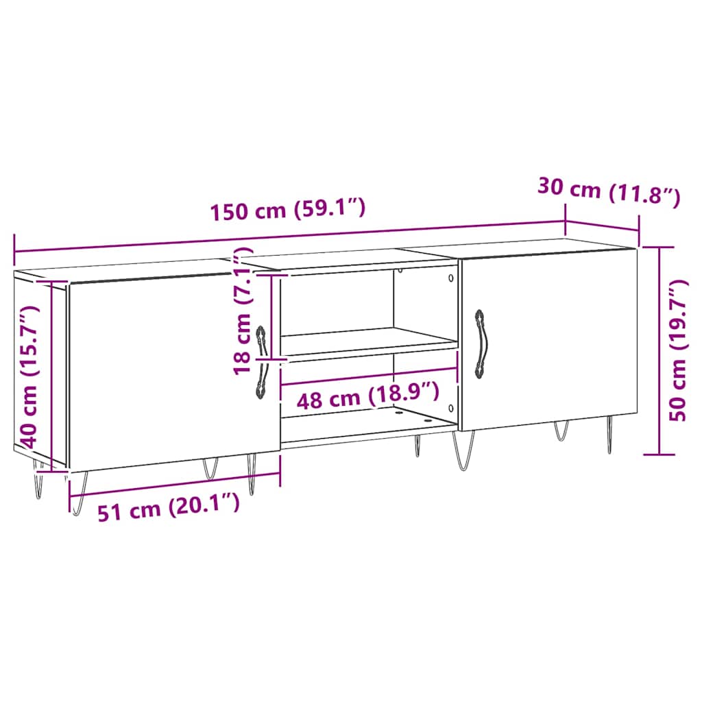 TV-Schrankset 150 x 30 x 50 cm Schwarz Eichen-Optik