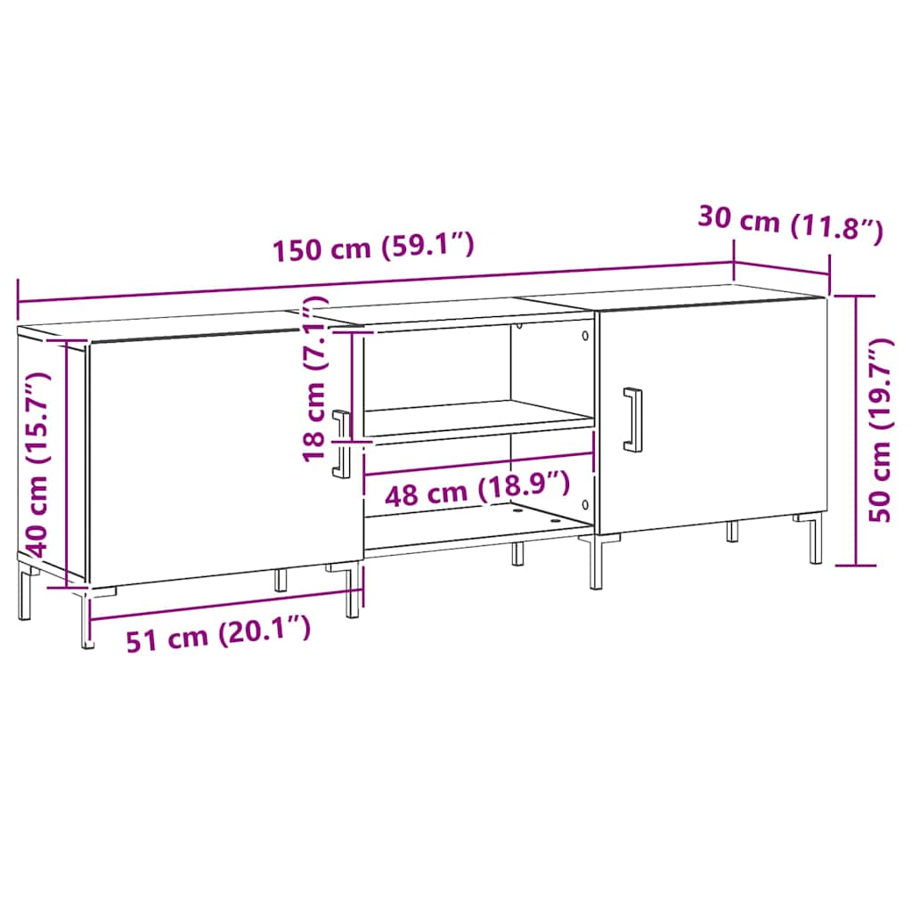 TV-Schränk Schwarz Eichen-Optik 150 x 30 x 50 cm Holzwerkstoff