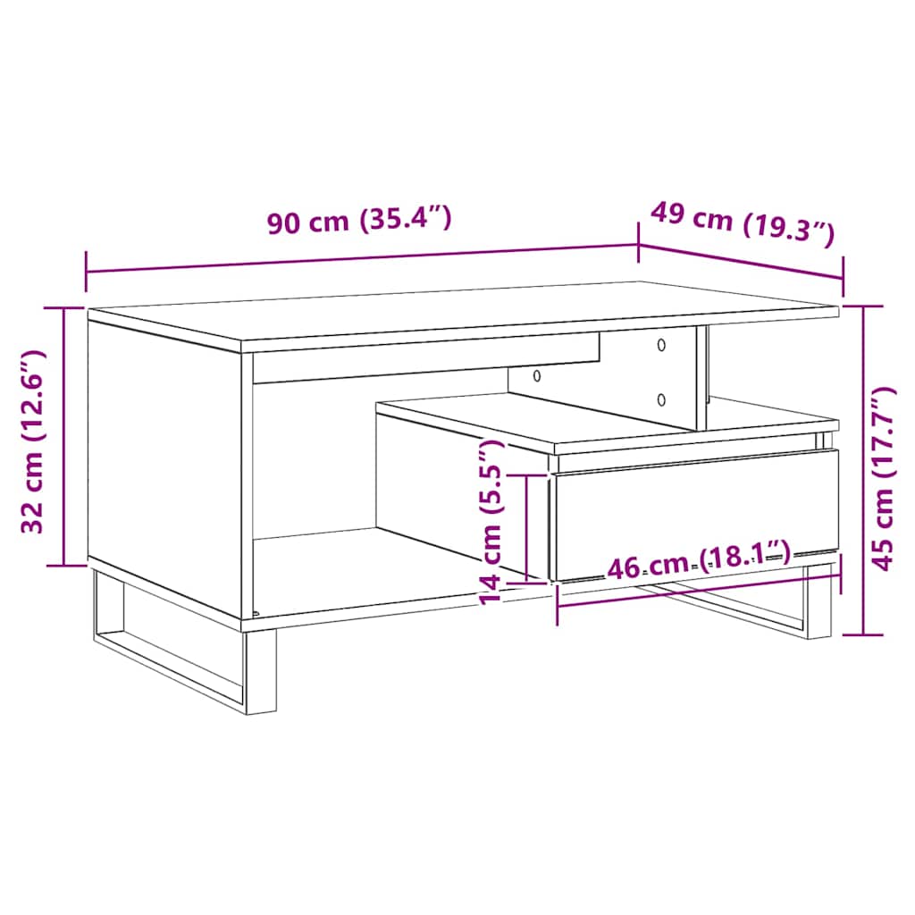 Couchtisch Schwarz Eichen-Optik 90 x 49 x 45 cm Holzwerkstoff