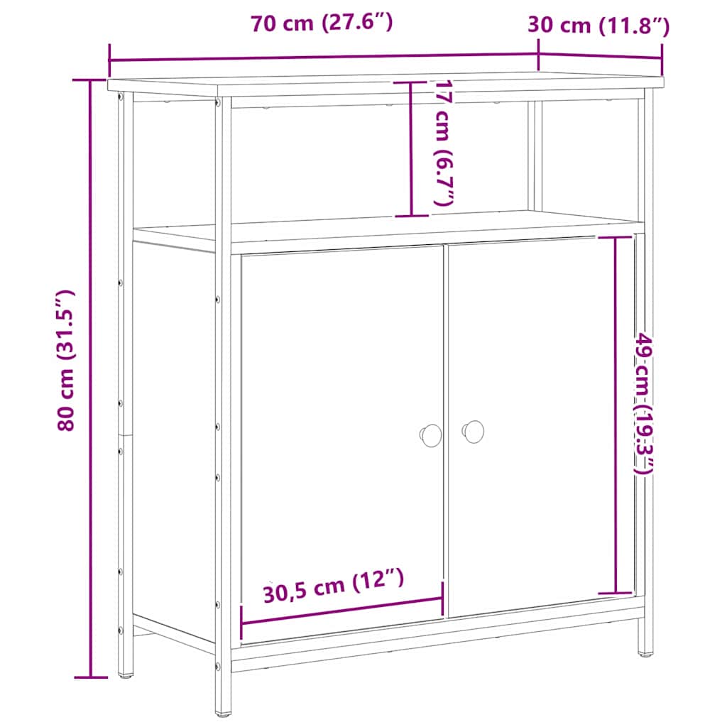 Sideboard Schwarz Eichen-Optik 70 x 30 x 80 cm Holzwerkstoff