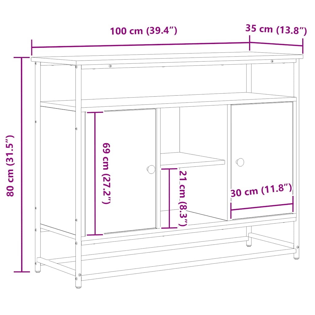 Sideboard Artisan-Eiche 100 x 35 x 80 cm Holzwerkstoff