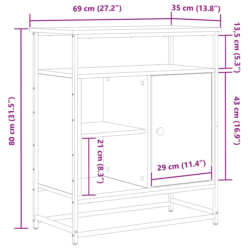 Sideboard Schwarz Eichen-Optik 69 x 35 x 80 cm Holzwerkstoff