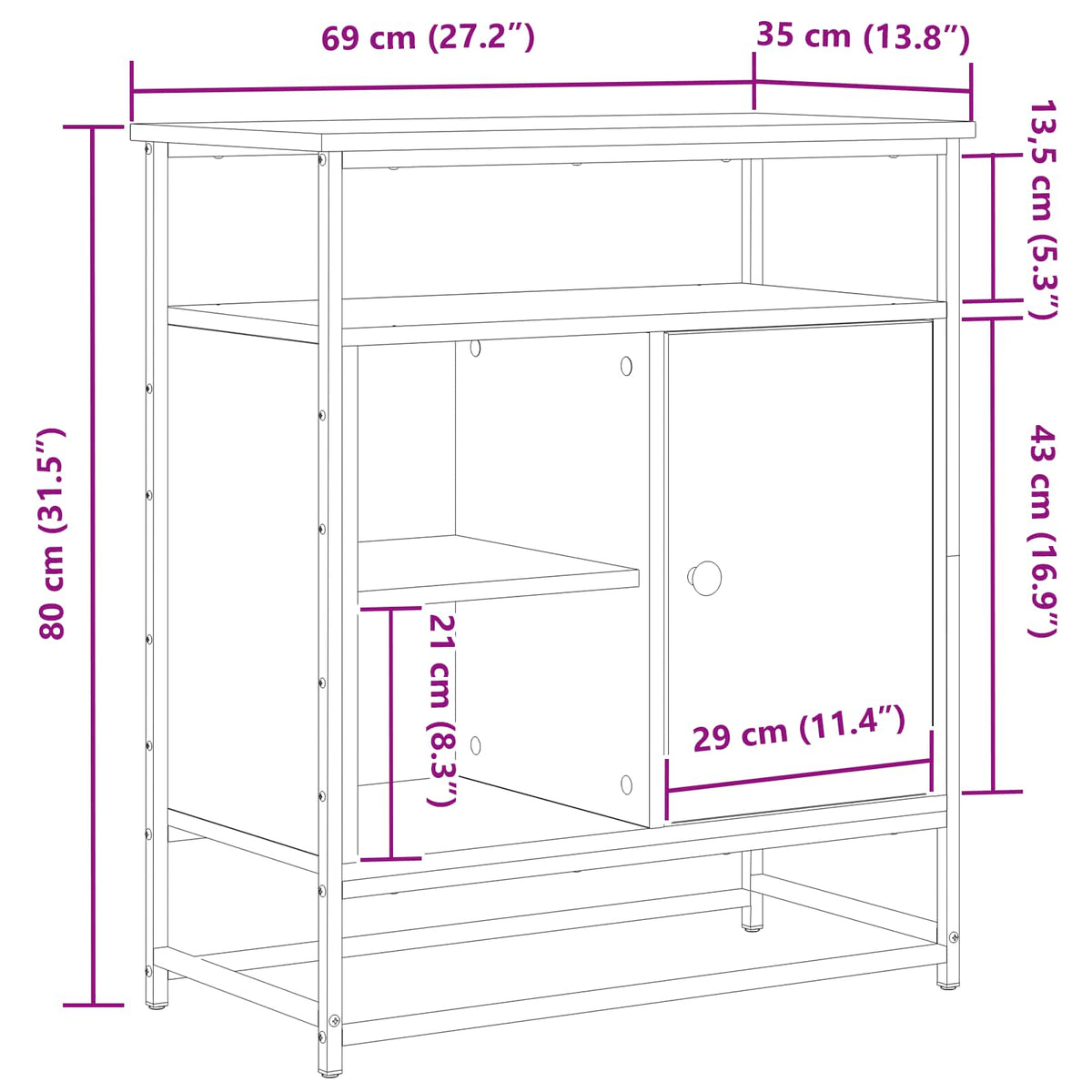 Sideboard Schwarz Eichen-Optik 69 x 35 x 80 cm Holzwerkstoff