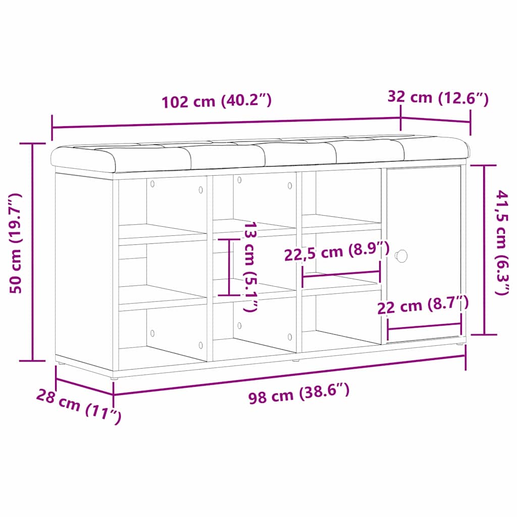 Sitzbank mit Stauraum Schwarz Eichen-Optik 102 x 32 x 50 cm