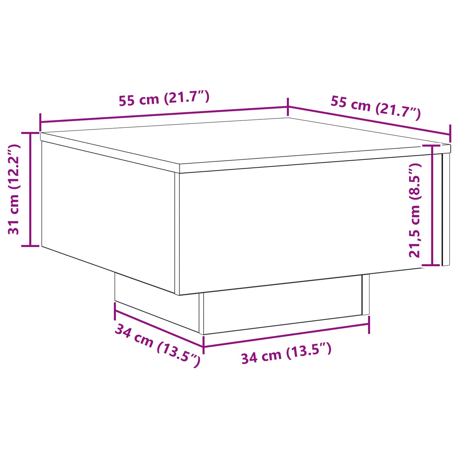 Schwarz Eichen-Optik 55 x 55 x 31 cm Holzwerkstoff