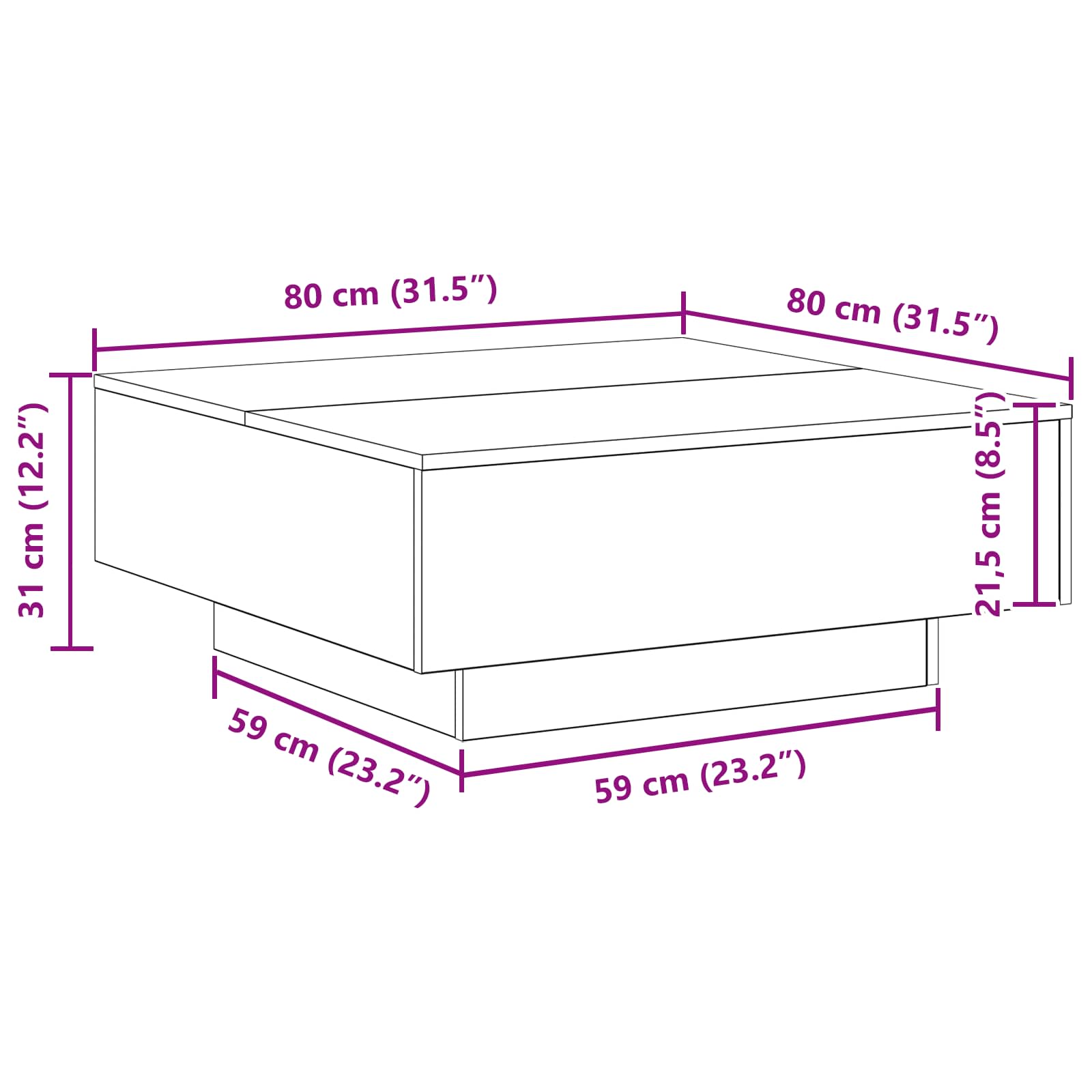 Couchtisch Altholz 80 x 80 x 31 cm