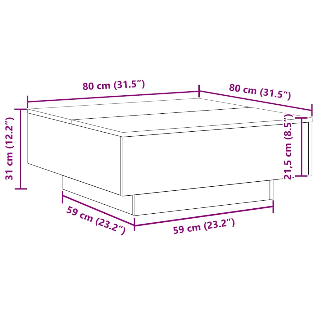 Couchtisch Schwarz Eichen-Optik 80 x 80 x 31 cm Holzwerkstoff