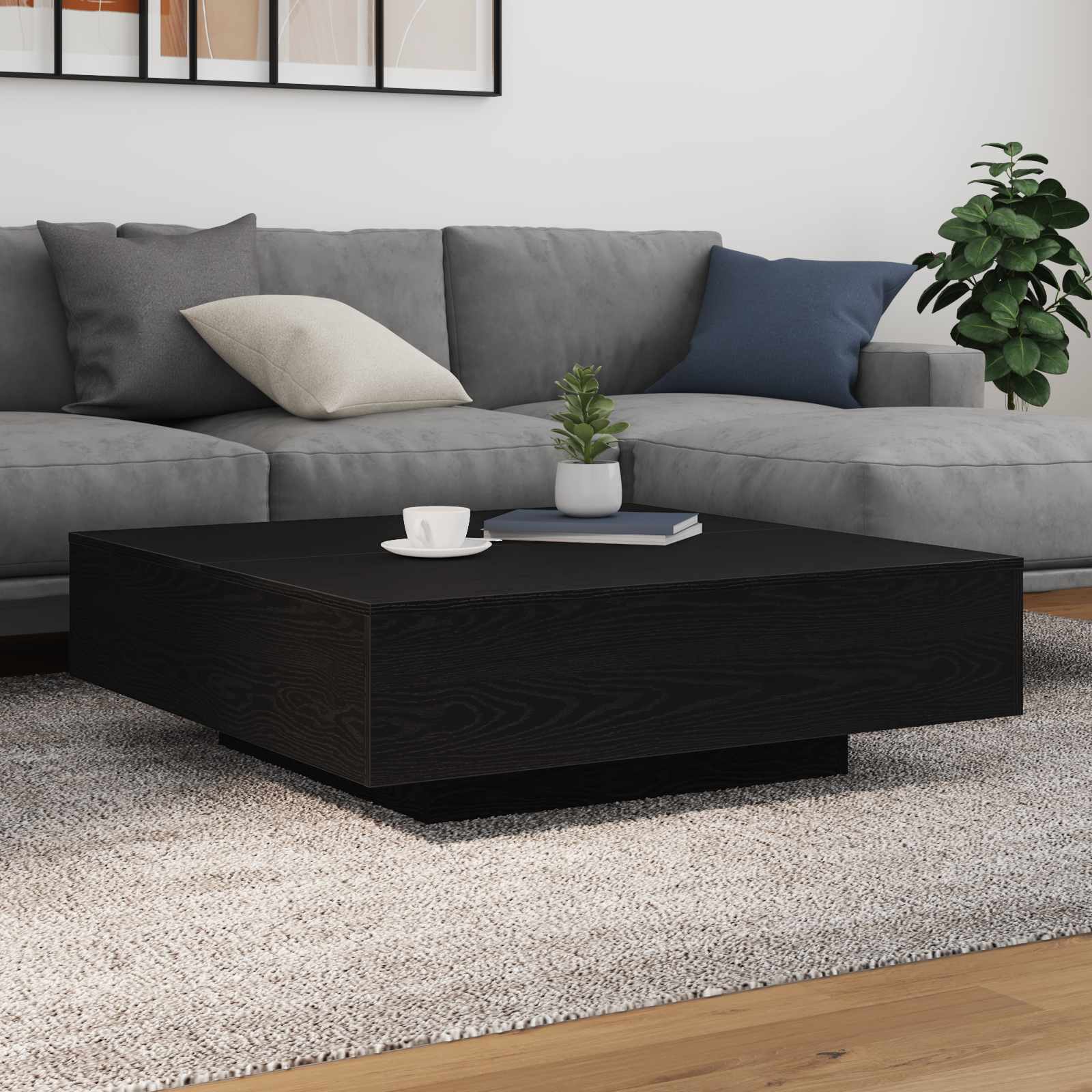 Couchtisch mit LED-Streifen Schwarz Eichen-Optik Holzwerkstoff
