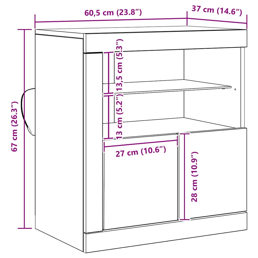 LED-Sideboard Braun 60,5 x 37 x 67 cm Holzwerkstoff