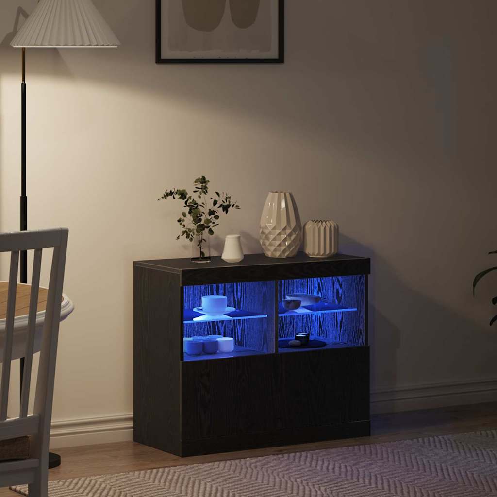 LED-Sideboard Schwarz 81 x 37 x 66,5 cm Holzwerkstoff