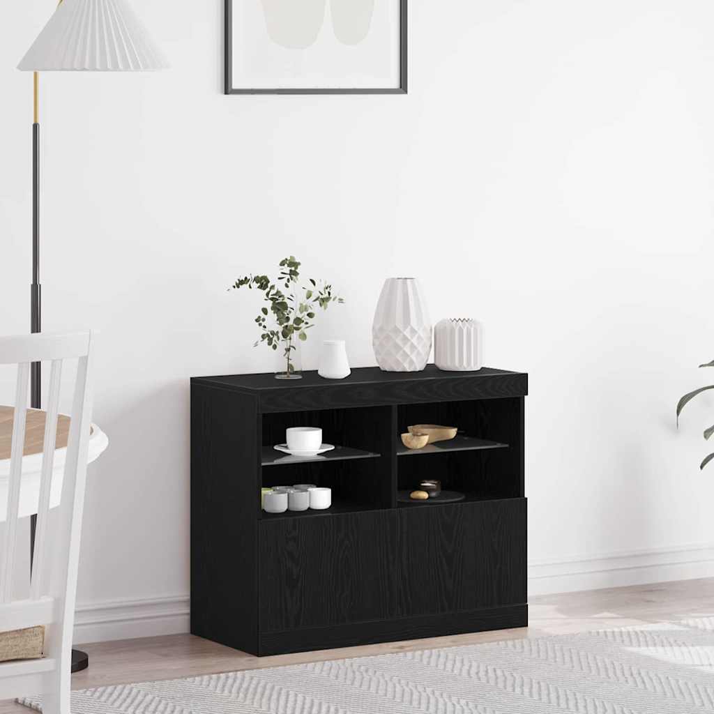 LED-Sideboard Schwarz 81 x 37 x 66,5 cm Holzwerkstoff