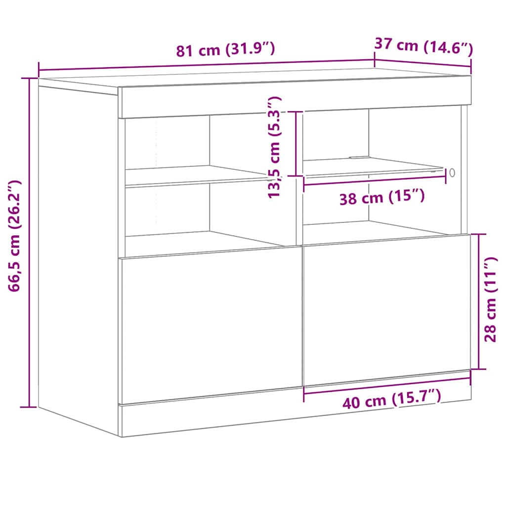 LED-Sideboard Schwarz 81 x 37 x 66,5 cm Holzwerkstoff