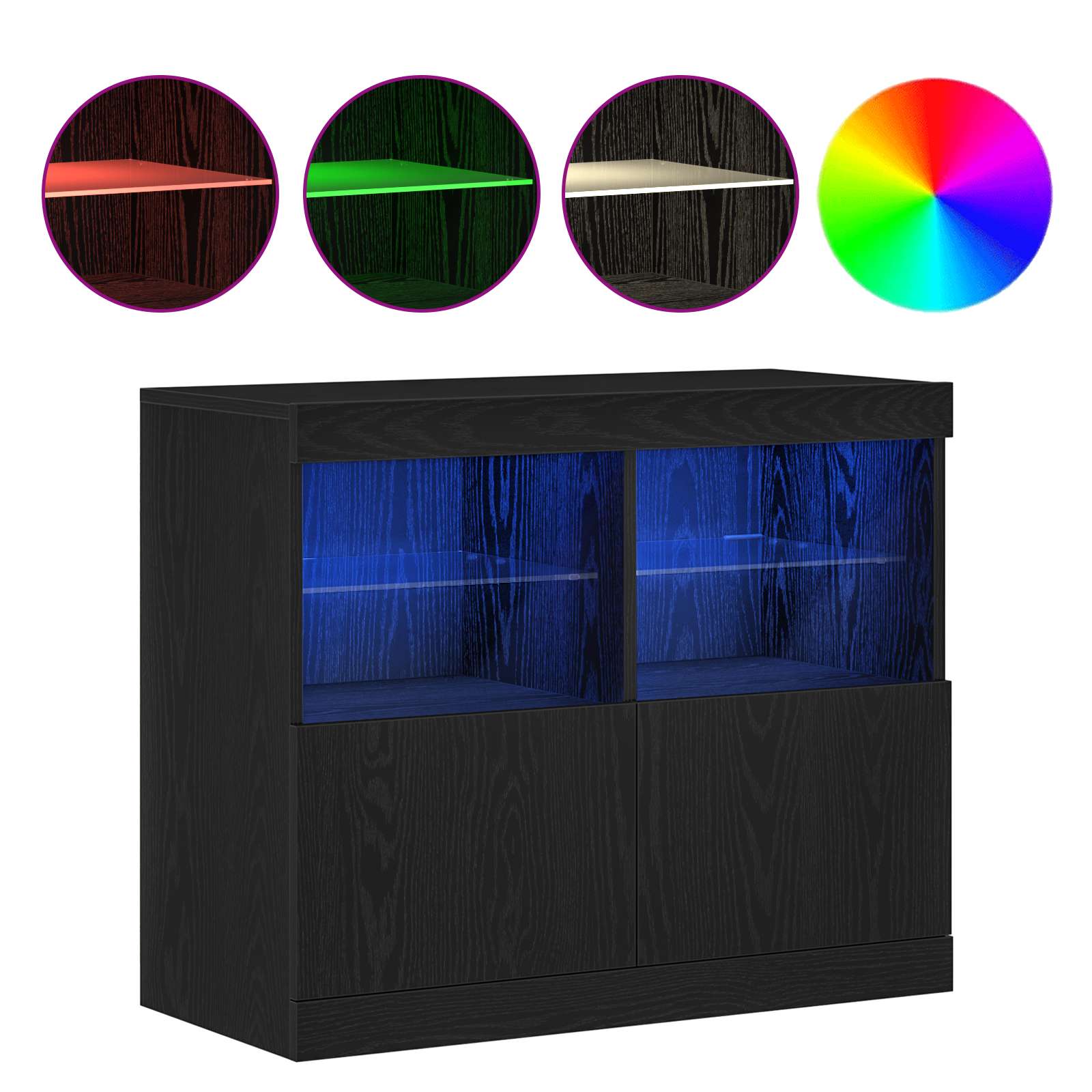 LED-Sideboard Schwarz 81 x 37 x 66,5 cm Holzwerkstoff