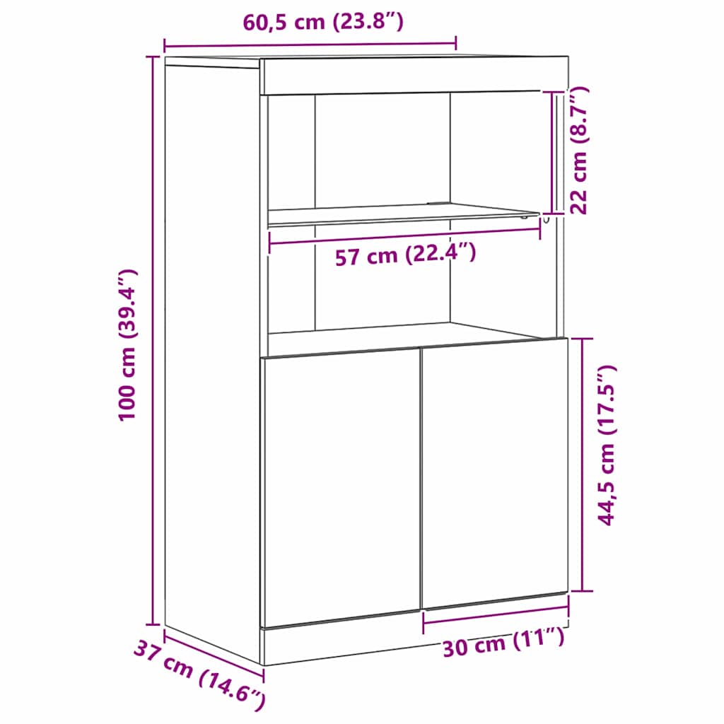 LED-Sideboard Braun 60 x 37 x 100 cm Holzwerkstoff