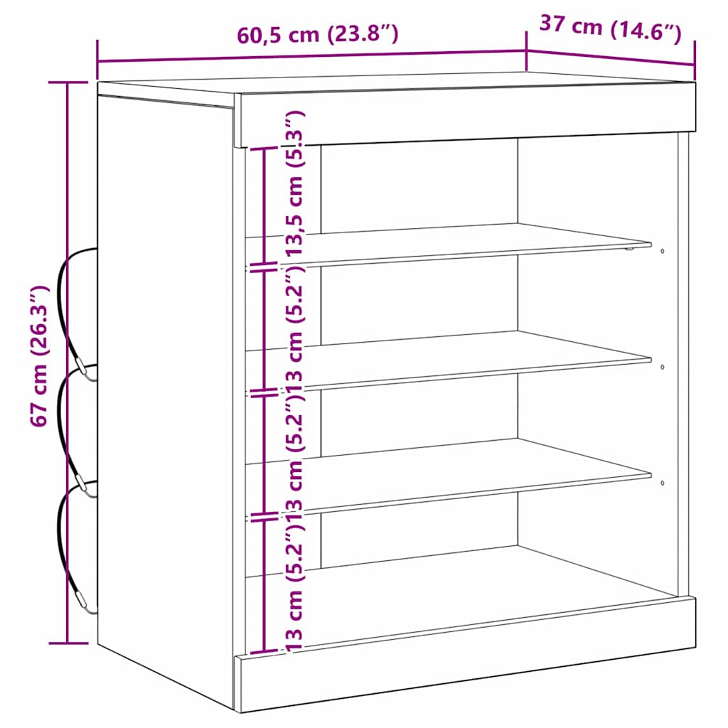 LED-Sideboard Schwarz Eichen-Optik 60,5 x 37 x 67 cm