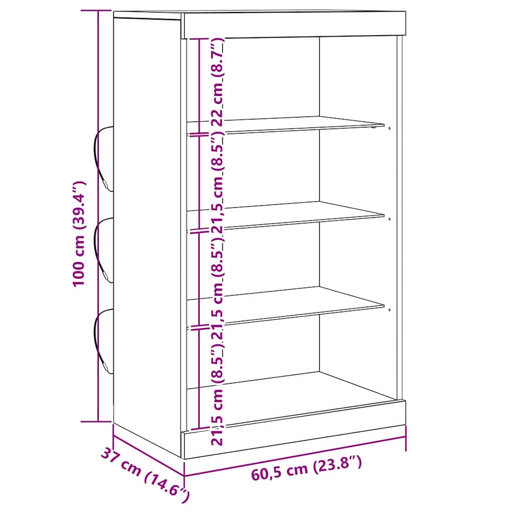 LED-Sideboard Schwarz Eichen-Optik 60,5 x 37 x 100 cm