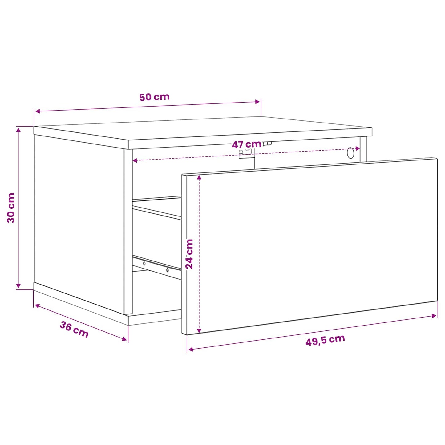 Wandmontiertes Nachttischchen Altholz 50 x 36 x 30 cm