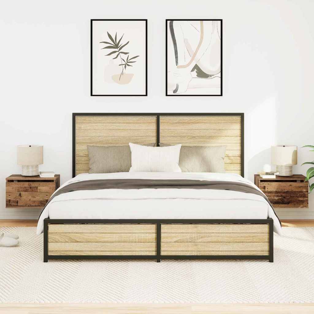 Wandmontierter Nachtschrank mit 2 pcs Altholz 50 x 36 x 30 cm