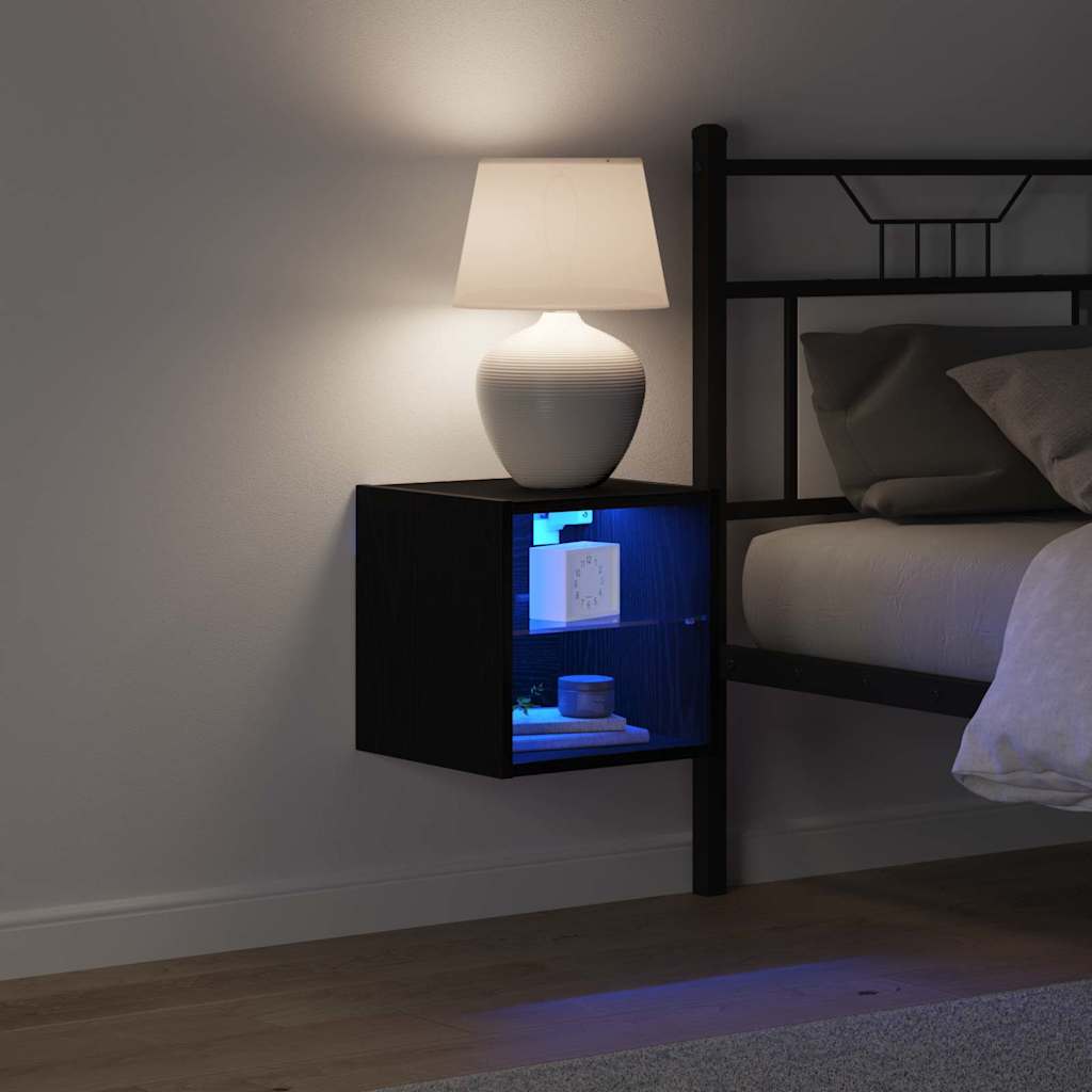 LED Wand Nachttischschrank 2 stk. Schwarz 30 x 28,5 x 30 cm