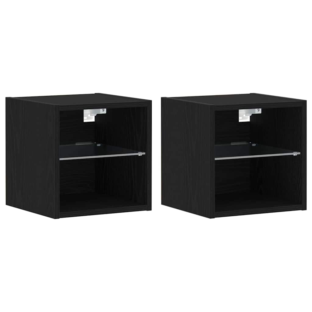 LED Wand Nachttischschrank 2 stk. Schwarz 30 x 28,5 x 30 cm