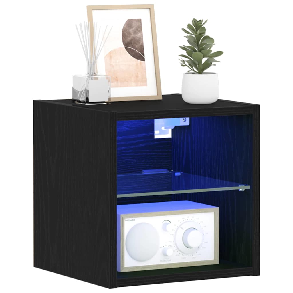 LED Wand Nachttischschrank 2 stk. Schwarz 30 x 28,5 x 30 cm