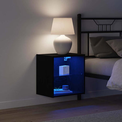 Schwimmendes Regal mit LED-Licht 2 Stk. Schwarz Holzwerkstoff