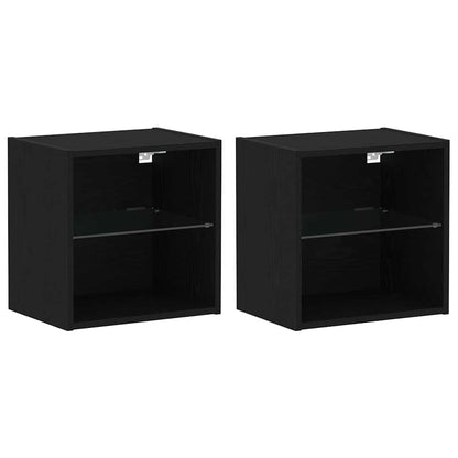 Schwimmendes Regal mit LED-Licht 2 Stk. Schwarz Holzwerkstoff