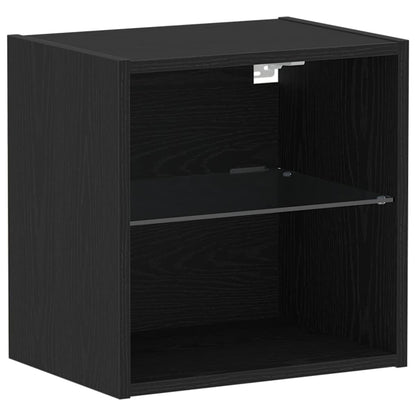 Schwimmendes Regal mit LED-Licht 2 Stk. Schwarz Holzwerkstoff
