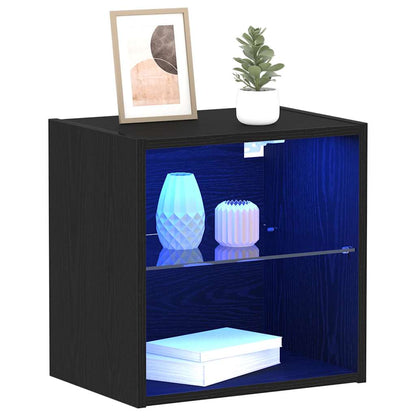 Schwimmendes Regal mit LED-Licht 2 Stk. Schwarz Holzwerkstoff