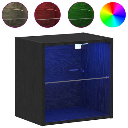 Schwimmendes Regal mit LED-Licht 2 Stk. Schwarz Holzwerkstoff