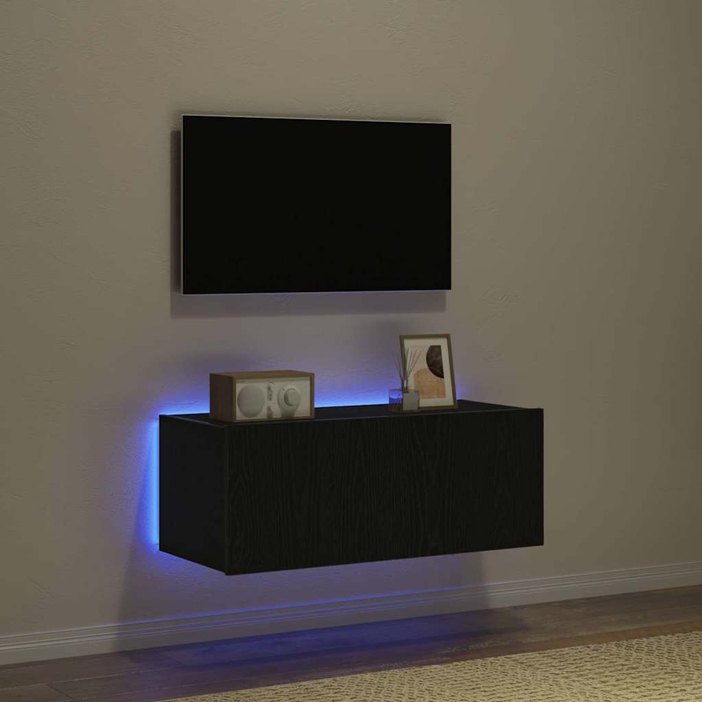 TV-Wandschrank 80 x 35 x 31 cm Schwarz Eichen-Optik