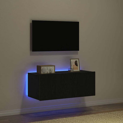 TV-Wandschrank 80 x 35 x 31 cm Schwarz Eichen-Optik