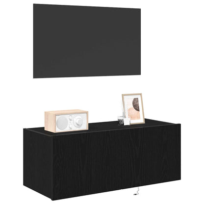 TV-Wandschrank 80 x 35 x 31 cm Schwarz Eichen-Optik