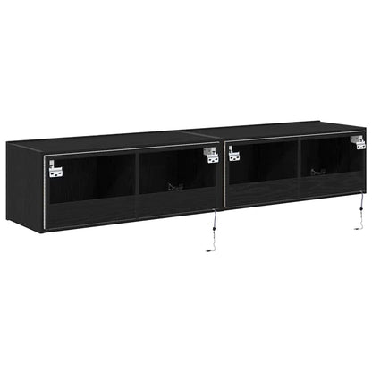 TV-Wandschrank 2 stk. Schwarz Eichen-Optik Holzwerkstoff