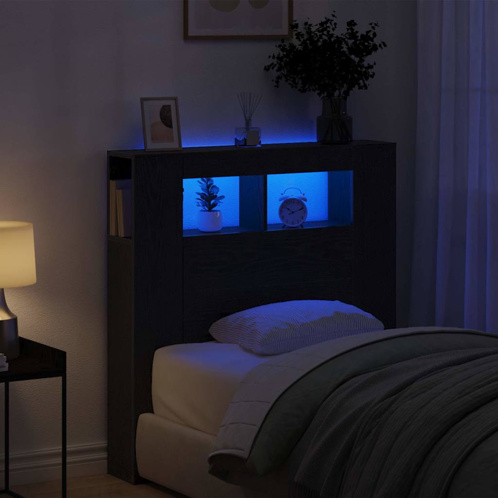 LED Kopfteil Schwarz Eichen-Optik Holzwerkstoff