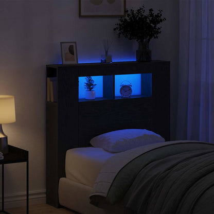 LED Kopfteil Schwarz Eichen-Optik Holzwerkstoff