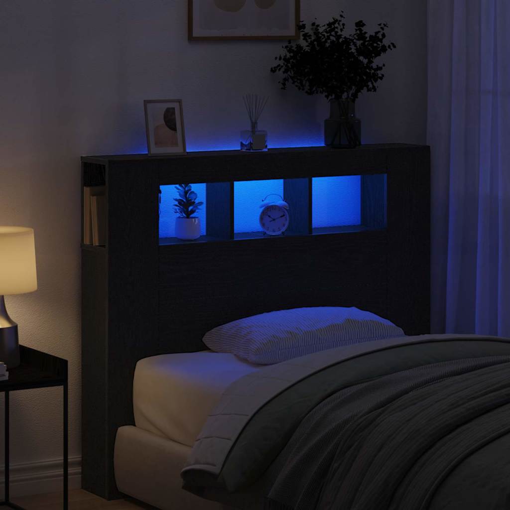 LED Kopfteil Schwarz Eichen-Optik Holzwerkstoff