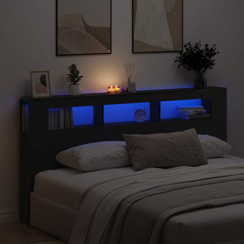 LED Kopfteil Schwarz Eichen-Optik Holzwerkstoff