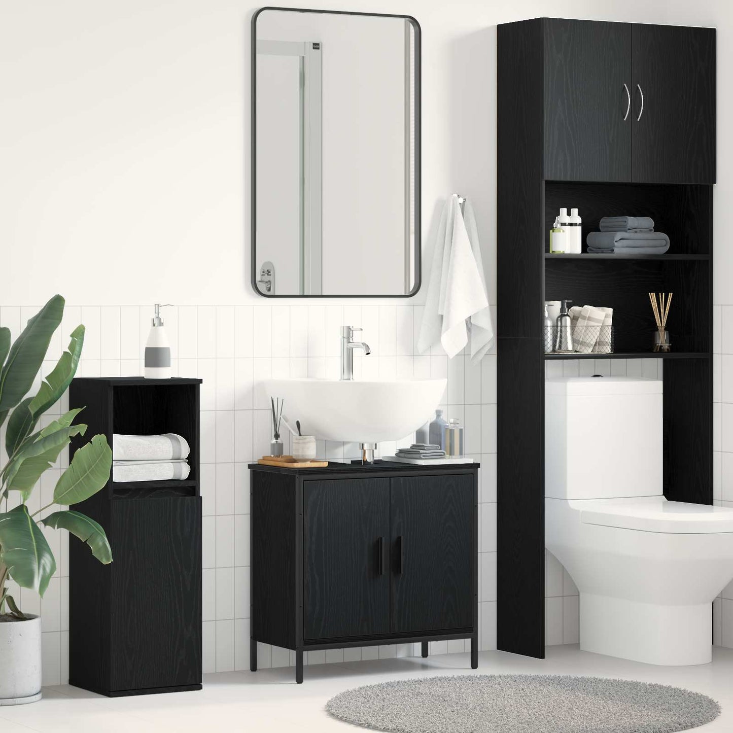 Waschbeckenschrank Schwarz Eichen-Optik 60 x 30 x 60 cm