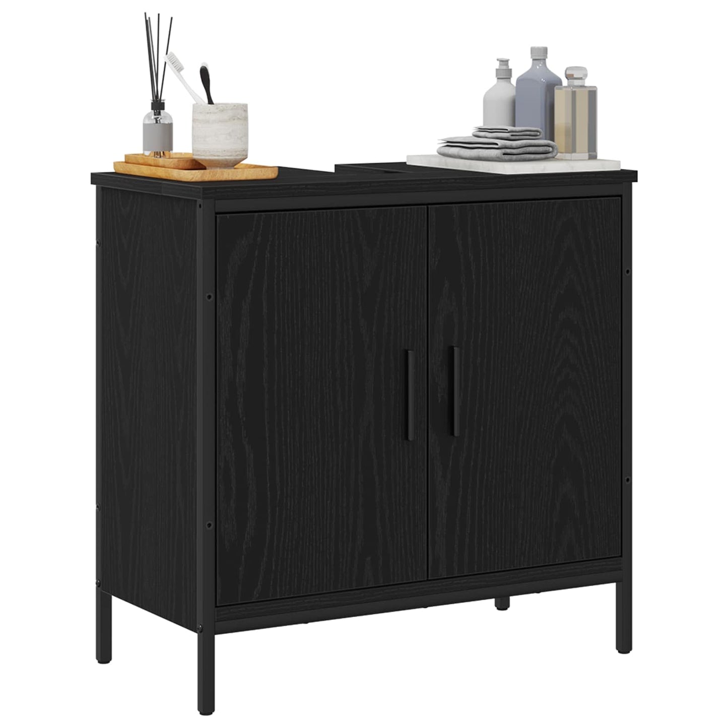 Waschbeckenschrank Schwarz Eichen-Optik 60 x 30 x 60 cm