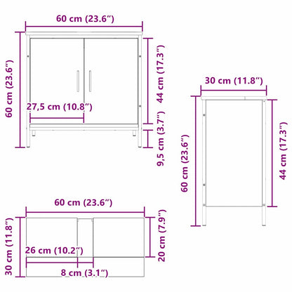 Waschbeckenschrank Schwarz Eichen-Optik 60 x 30 x 60 cm